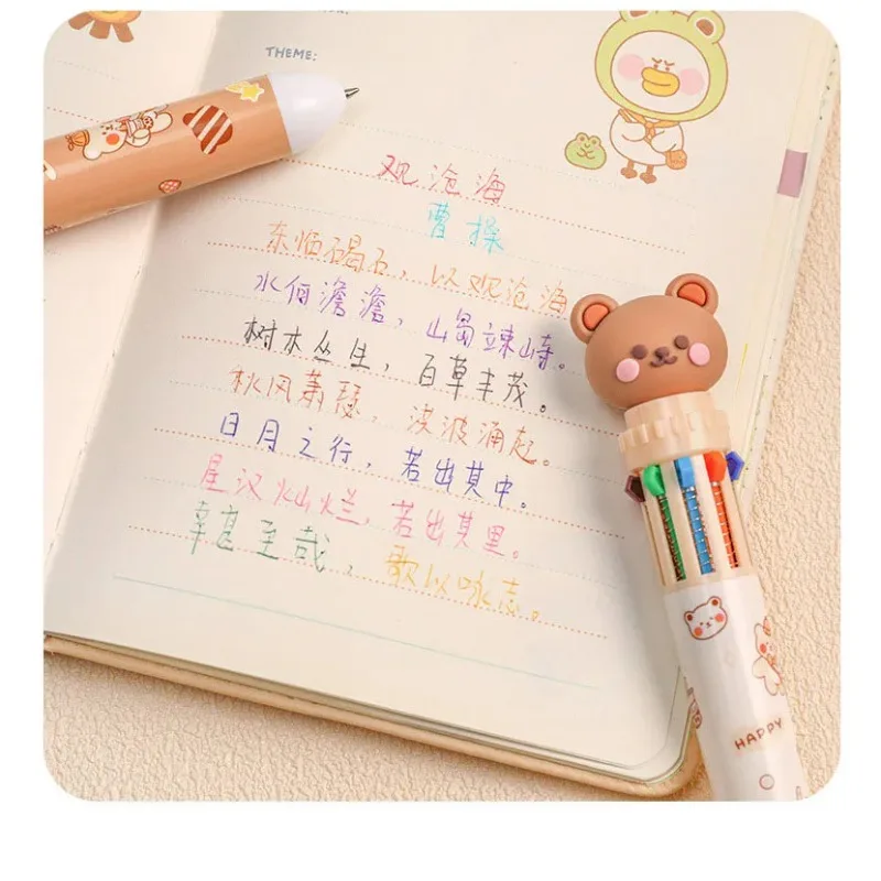 1/5/10pcs  10 color kawaii teddy bear cartoon press pen multi-color color pen student supplies stationery press ballpoint pen