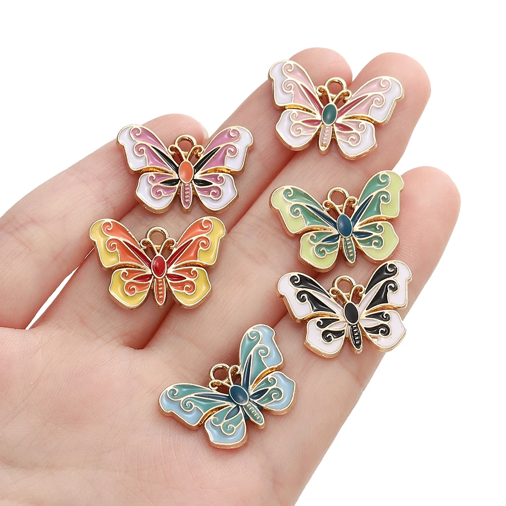 10Pcs/lot Enamel Butterfly Pendant Alloy Metal Animal Charm For DIY Necklace Bracelet Jewelry Making Accessories