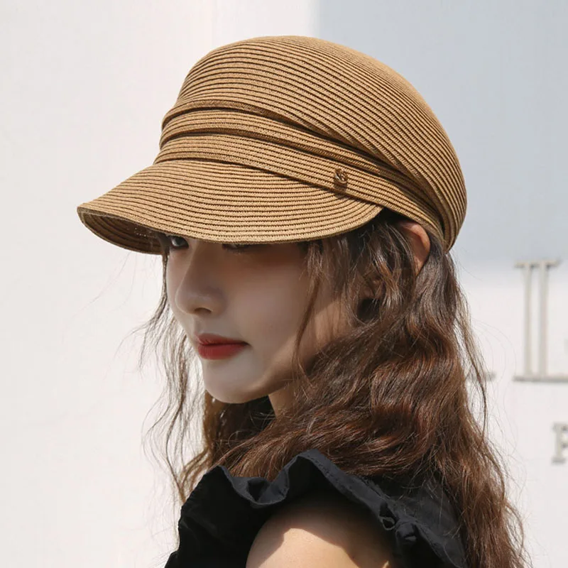 Japanese Designer Berets Women\'s Summer Korean New Casual Fashion Straw Hat Shading Sun Protection Sun Hat Retro Newsboy Cap