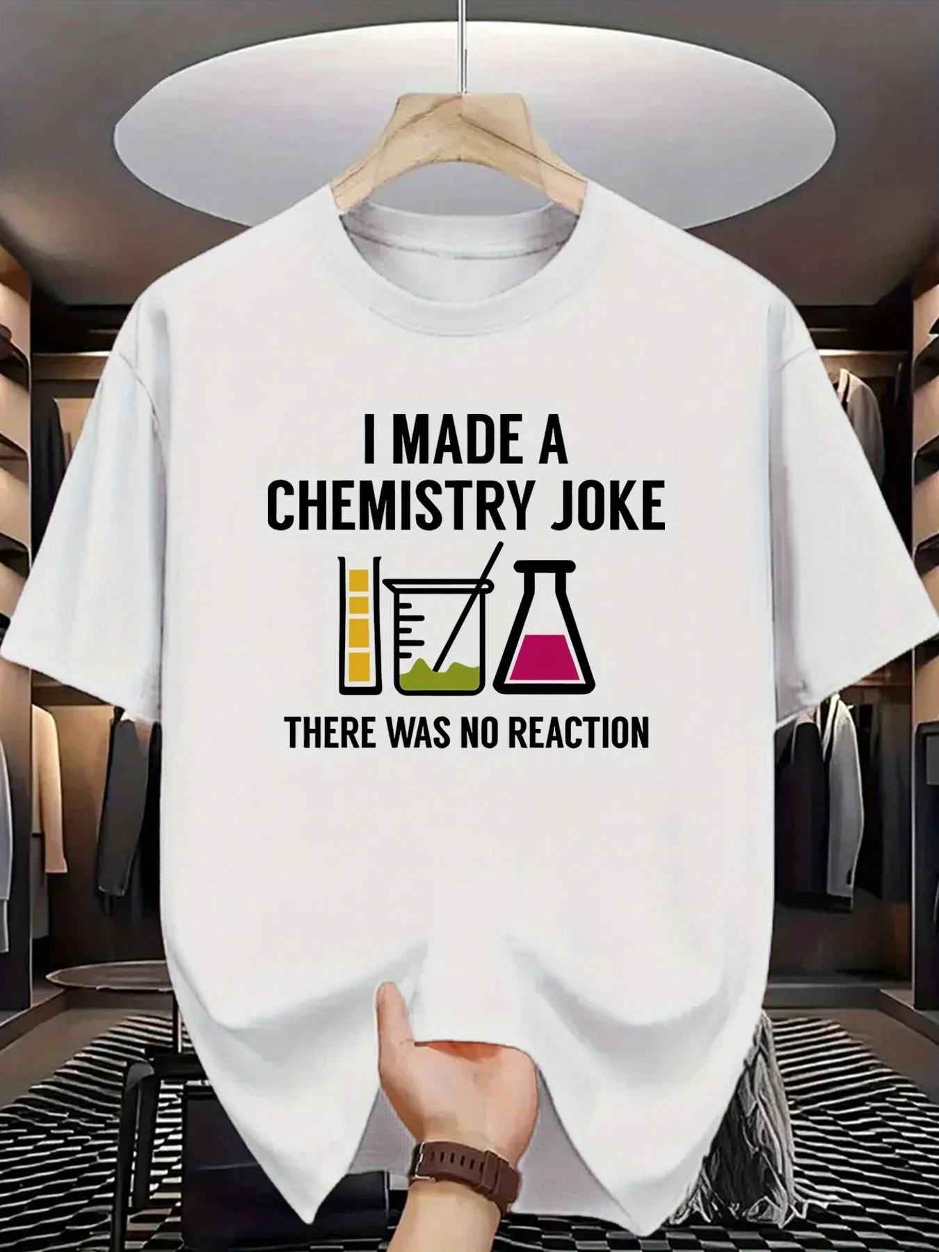 

Chemistry Joke No Reaction Graphic Tee Soft Cotton Casual O-Neck T-Shirt for Men Women