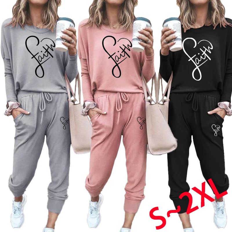 

New Spring and Autumn Printed Women's Set Fashionable Daily Home Women's Round Neck Sportswear+2-piece Pants Set