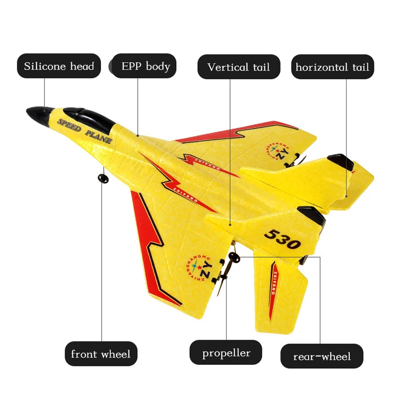 ZY-530 RC Plane 2.4G Glider With Light Fixed Wing Hand Throwing EPP Foam MIG 530pro RC Airplane Kids Toys Aircraft RTF Gifts