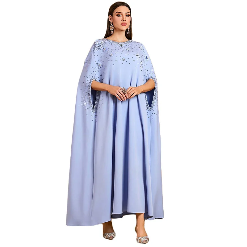 Moyen-Orient musulman nouvelle mode 2025 femmes ample décontracté à la mode luxe perles élégant col rond robes de cérémonie vêtements féminins