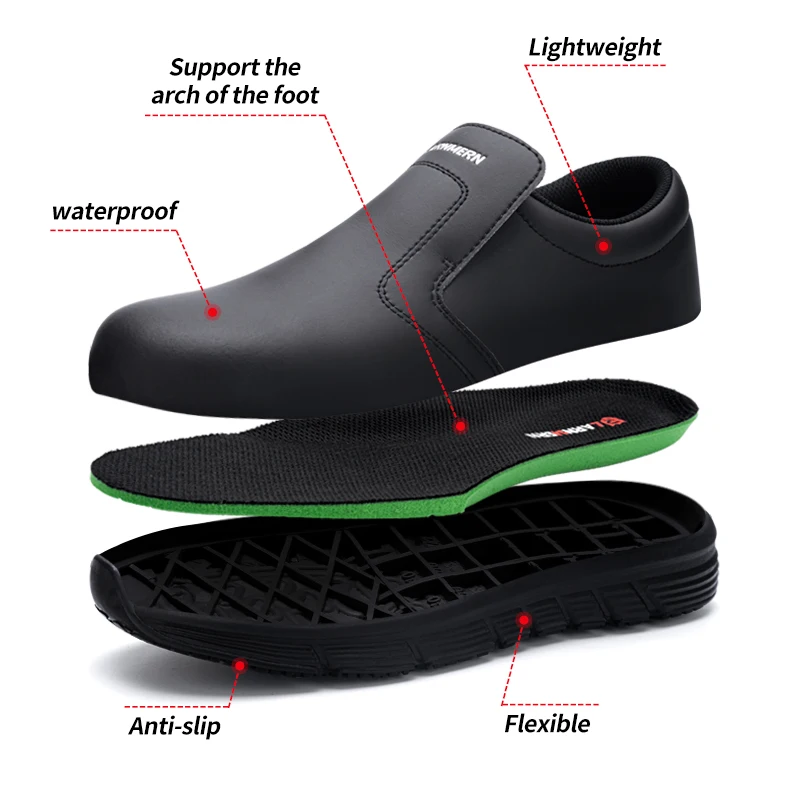 Larnmern-zapatos de Chef resistentes para hombre, calzado de trabajo antideslizante e impermeable, a prueba de aceite, de seguridad, para Hotel y restaurante, talla grande