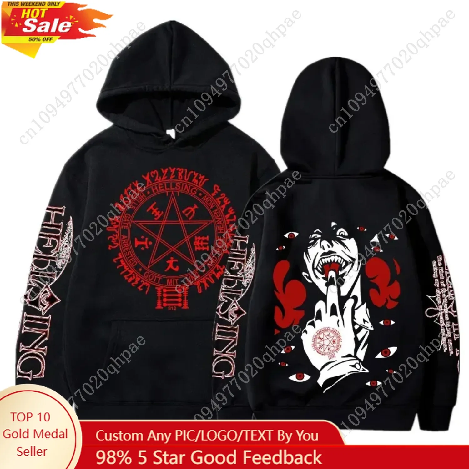 

Anime Hellsing Hoodies Manga Print Hooded Men Women Clothes Harajuku Streetwear Hip Hop Unisex Sweatshirt Comfortable Pullover