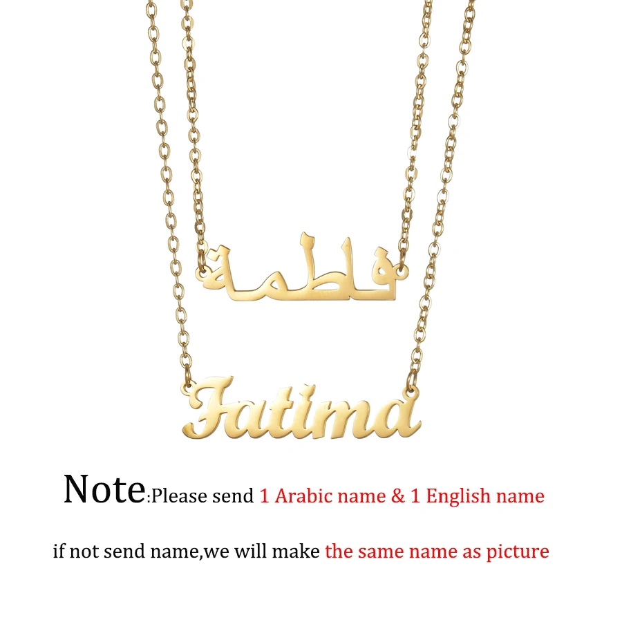 Acheerup Personalized Arabic English Name Necklace for Women Stainless Steel Custom Double Layers Pendant Jewelry Birthday Gift