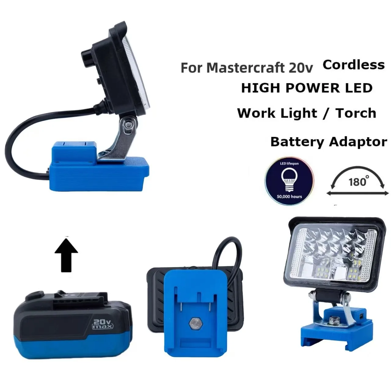 

for Mastercraft 20v PWR POD Cordless LED Work Light Torch - For 20V Drill Battery