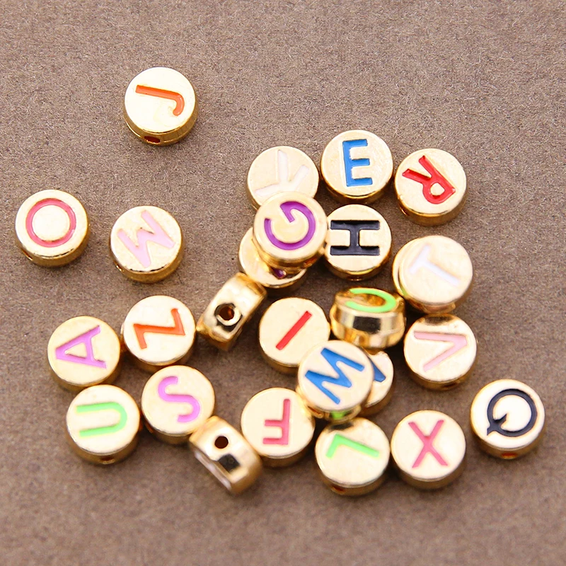 10pcs/ 26pcs set  8mm Colorful Letter Beads Metal Round Alphabet Loose Spacer Beads For Jewelry Making DIY Bracelet Necklace