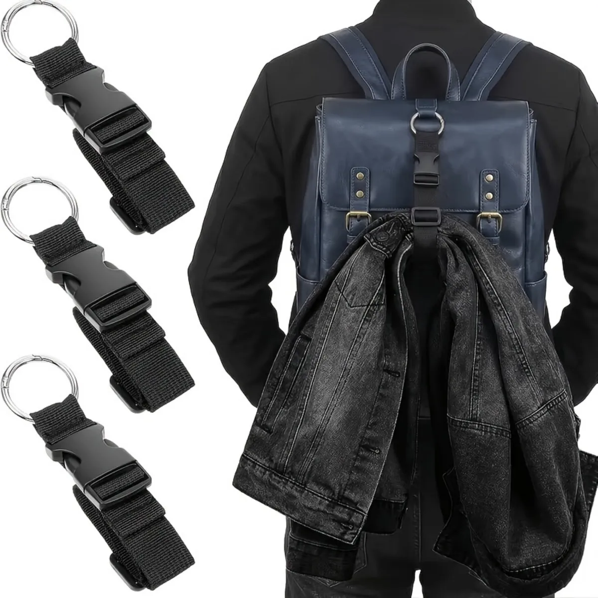Durable Black Nylon Luggage Strap with Anti-Theft Clip, Multifunctional Handbag Clip, Suitable for Travel and Daily Use