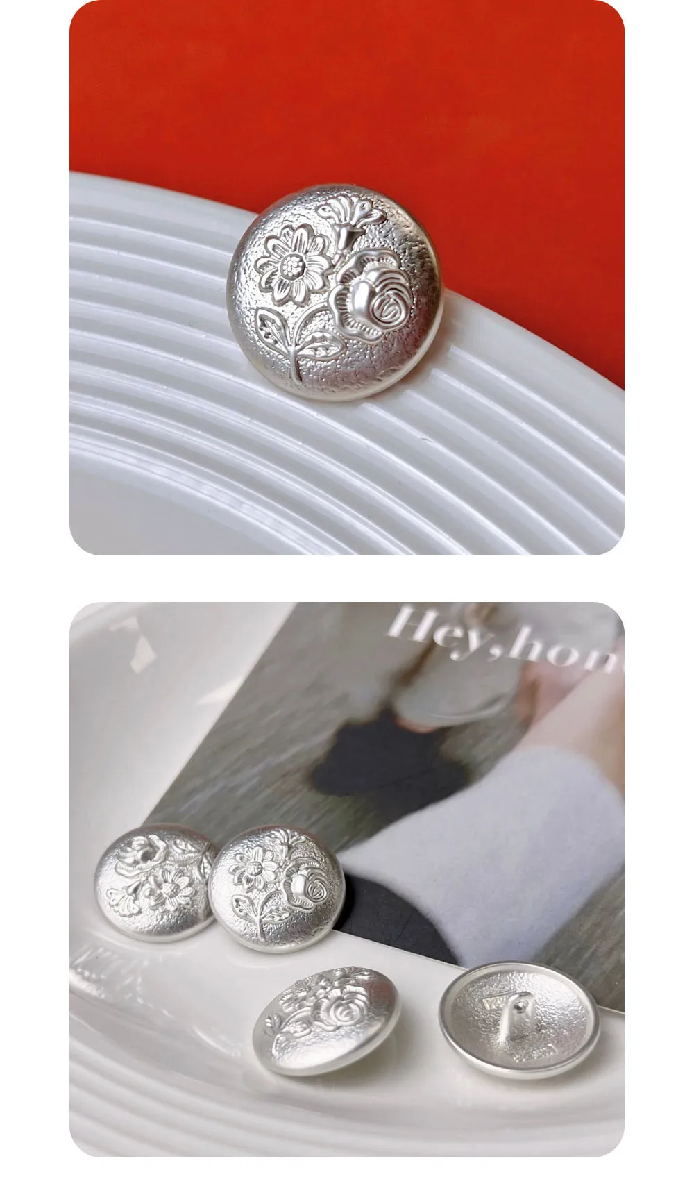 10 Stück Metallknöpfe zum Nähen, dekorative hochwertige Knöpfe für DIY-Bastelarbeiten, Kleidungszubehör, Schnitzblumen-Knöpfe, 18 mm/23 mm – Detail 4