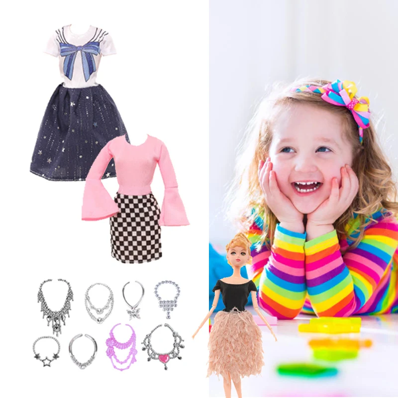 16 stücke Set 30cm Puppe Kleidung und Accessoires gehören 4 Mode Kleider 6 Krone 6 Halskette für Barbie Spielzeug für Mädchen, verkleiden