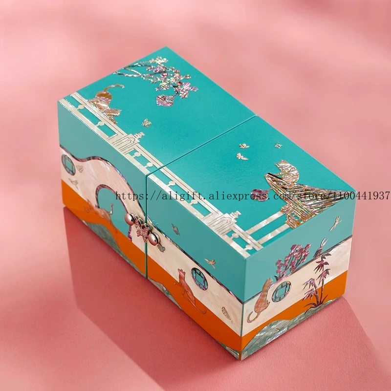 

Luxury Chinese Lacquer Jewelry Box with Mother-of-Pearl Wedding Dowry Gift for Best Friend Business Present Jewelry Organizer