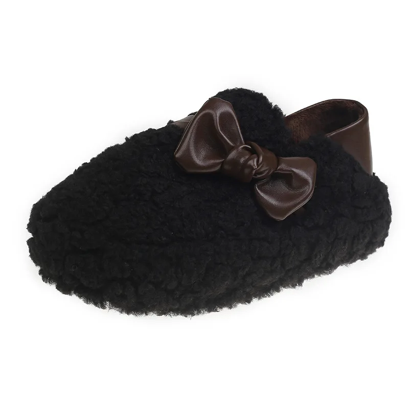 2024 Autumn and Winter New Female Cashmere Fashion Bow Hair Shoes Casual Thick Sole Cotton Shoes