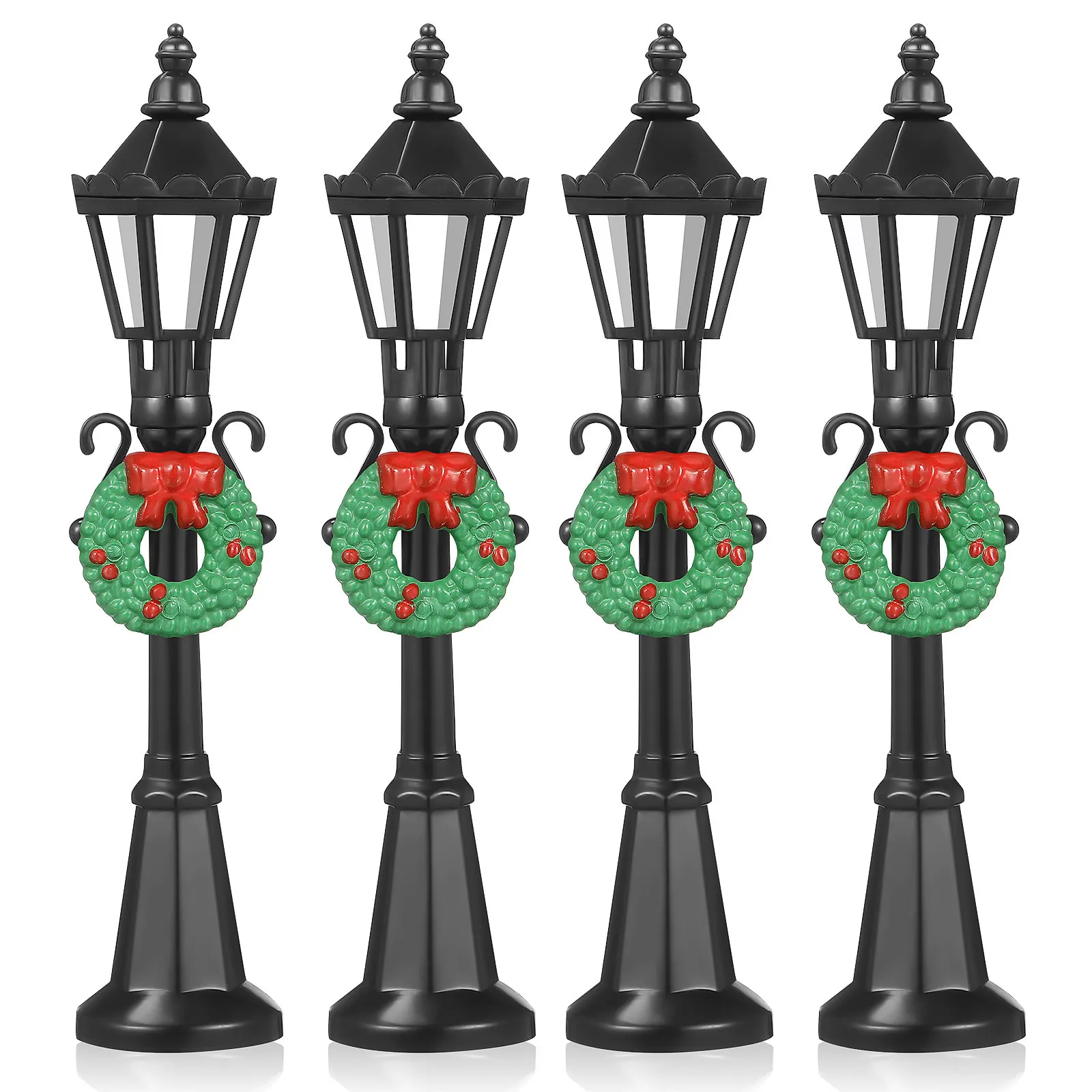 

4Pcs Christmas Lamp Posts Miniature Plastic Street Lights for Dollhouse Decor Micro Village Festive Home Window Tabletop