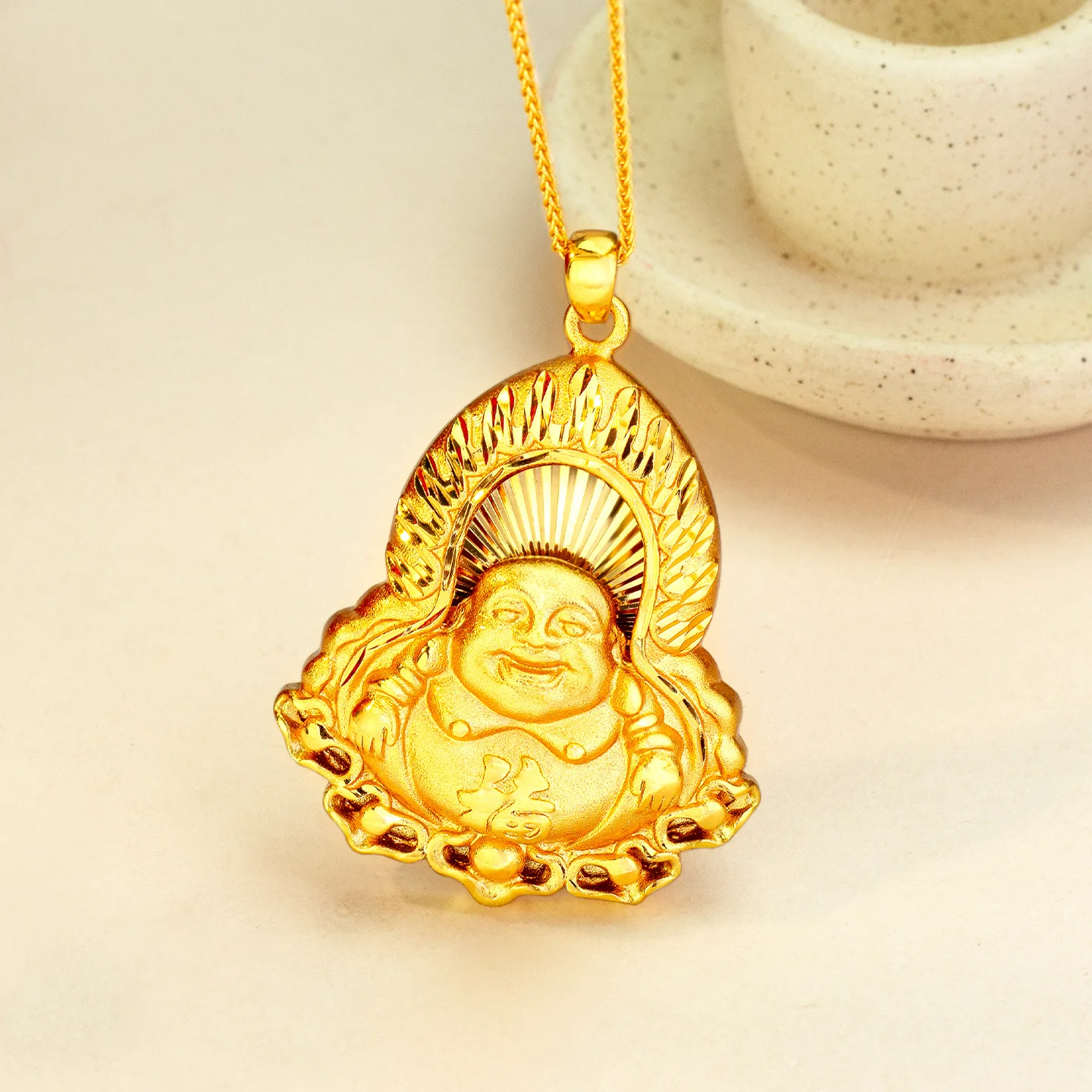 9999 Gold Maitreya Buddha Pendant Ancient Craft Tradition Retro Court Style Always Smiling Blessing Pendant