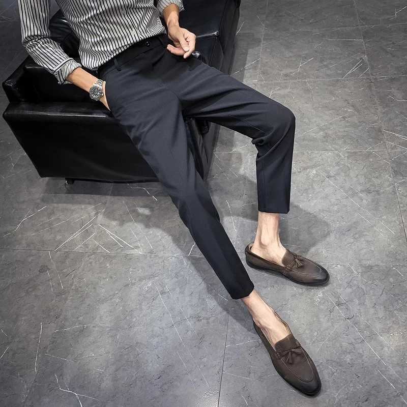 

Bla Men's Straight Leg Pants Autumn Spring Trendy Loose Casual Slim Fit West Pants Cool Sle Youth ular Long Trousers