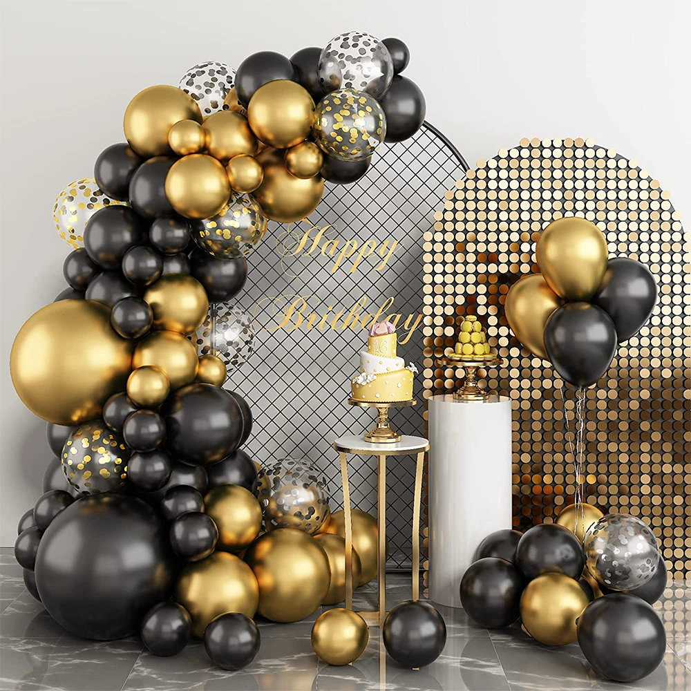 Metallic Golden Balck Balloon Arch Graduation Adult Wedding Globos Decor Baby Shower Children Birthday Party Ballons Celebration