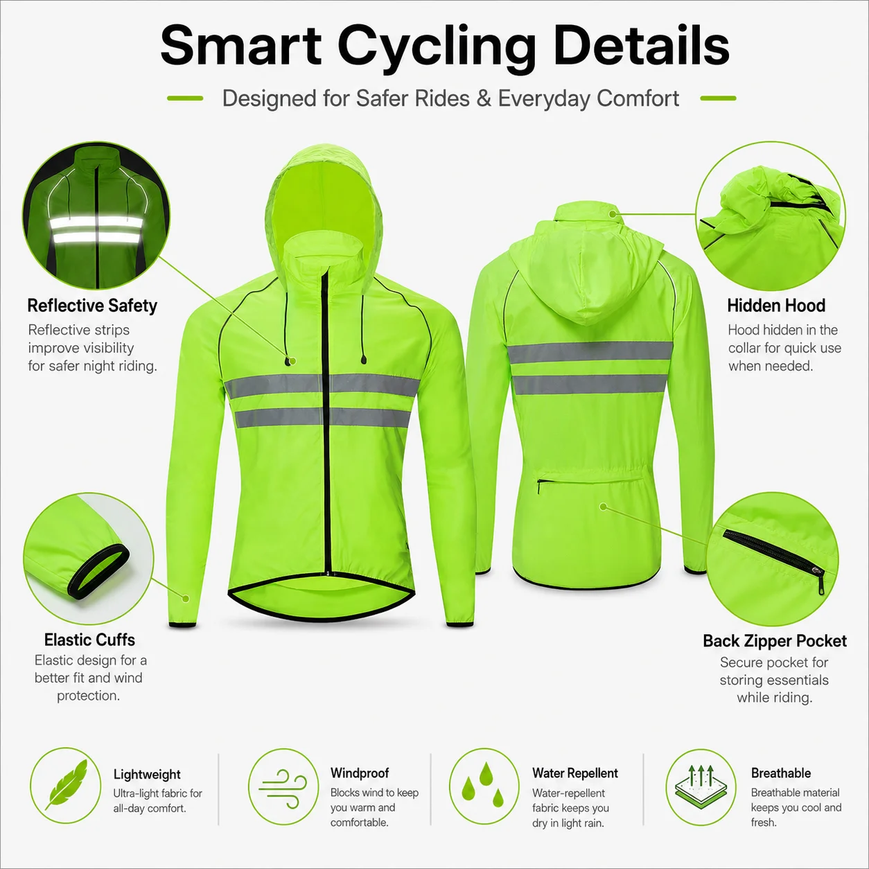 Fahrradjacke Reflektierend Winddicht Wasserdicht MTB Langarm-Fahrradtrikot Outdoor Straßen-Nachtfahrt Pendler-Team Club-Design – Detail 3