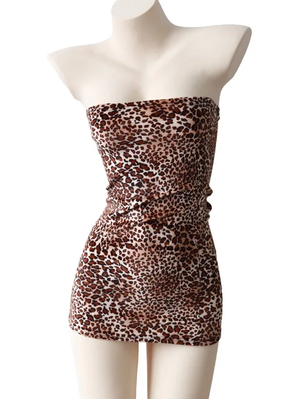 Leopard Print Nightclub Seductive Sexy Leopard Girl Dress Elegant Fashion Sexy Mini Dress Sweet Fashion Tops 2024 New Top F8BS