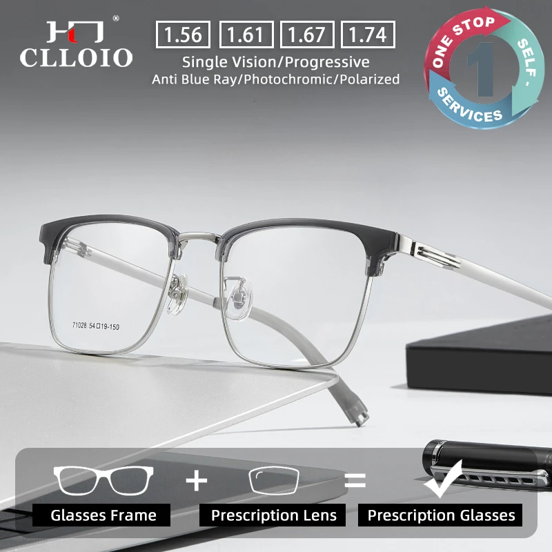 

CLLOIO Vintage Business Prescription Glasses Blue Light Blocking Alloy Eyebrow Frame MyopiaGlasses Progressive Reading Eyewear