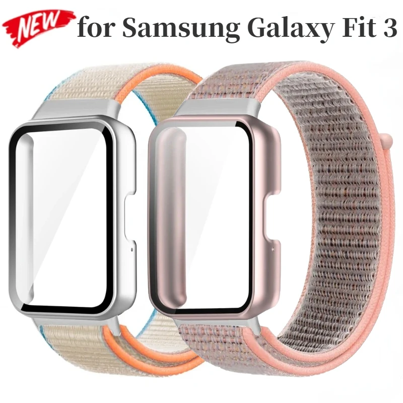 Case+Nylon Strap Two-Piece Kit for Samsung Galaxy Fit 3 Sports Bracelet for Galaxy Fit 3 Screen Glass Protective Shell Wristband