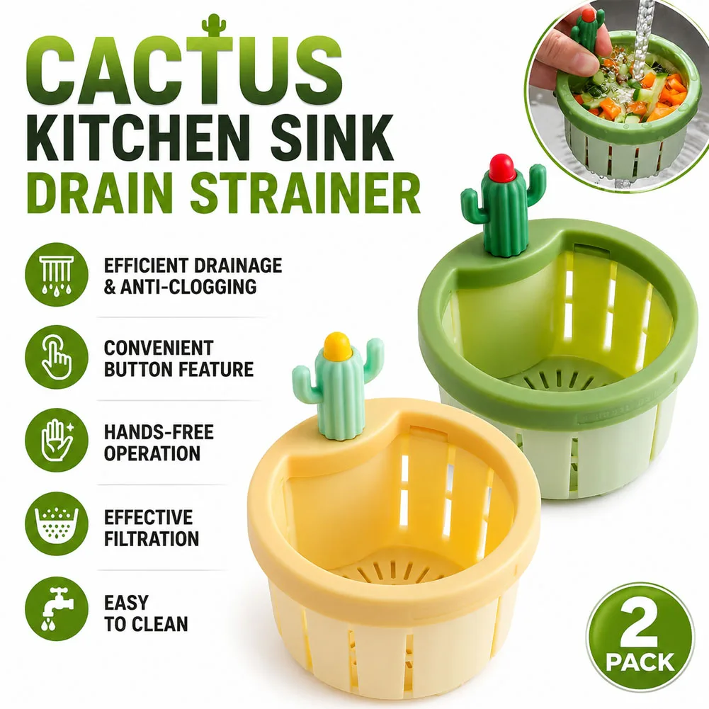 

Cactus Kitchen Sink Drain Strainer Press Automatic Dumping Basket For Tub Kitchen Waste Catcher Easy Cleaning