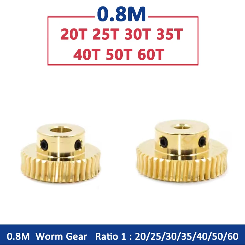 1pc 20 25 30 35 40 50 60 Teeth 0.8M Brass Worm Gear 0.8 Module Copper Turbine Speed Ratio 1:20/25/30/35/40/50/60 Bore 5 6 8-12mm