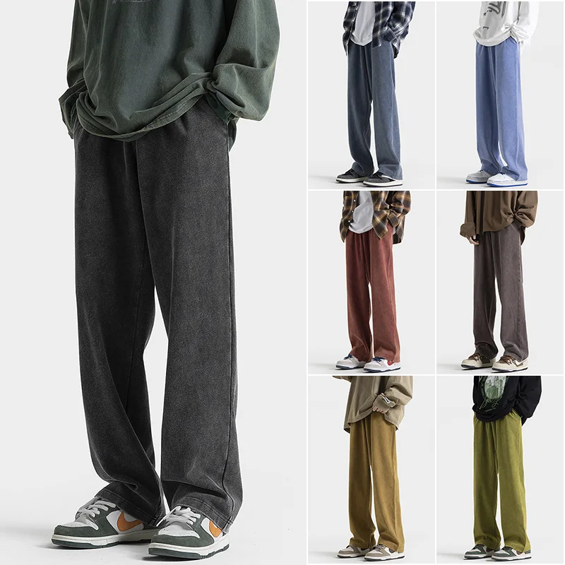 

Men'S American Vintage Washed Casual Pants Loose Straight Wide Leg Pants Solid Color Dragging Pants Jogging Sweatpants