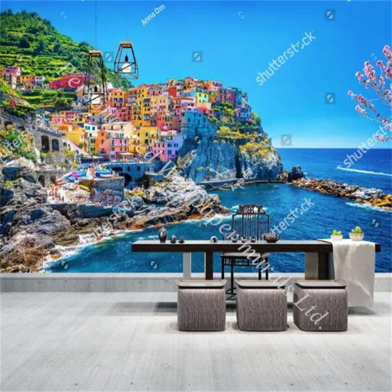 Mediterranean Sea Colorful Cinque Terre Scenery 3d Photo Wallpapers for Living Room Bedroom Restaurant Wall Mural Wall Paper