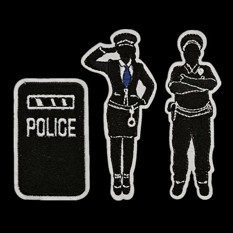 1Set Embroidered Letter Patch Women Men Police Shield DIY Clothing Iron-On Appliques for T-Shirts Jeans Masks Backpacks Hats