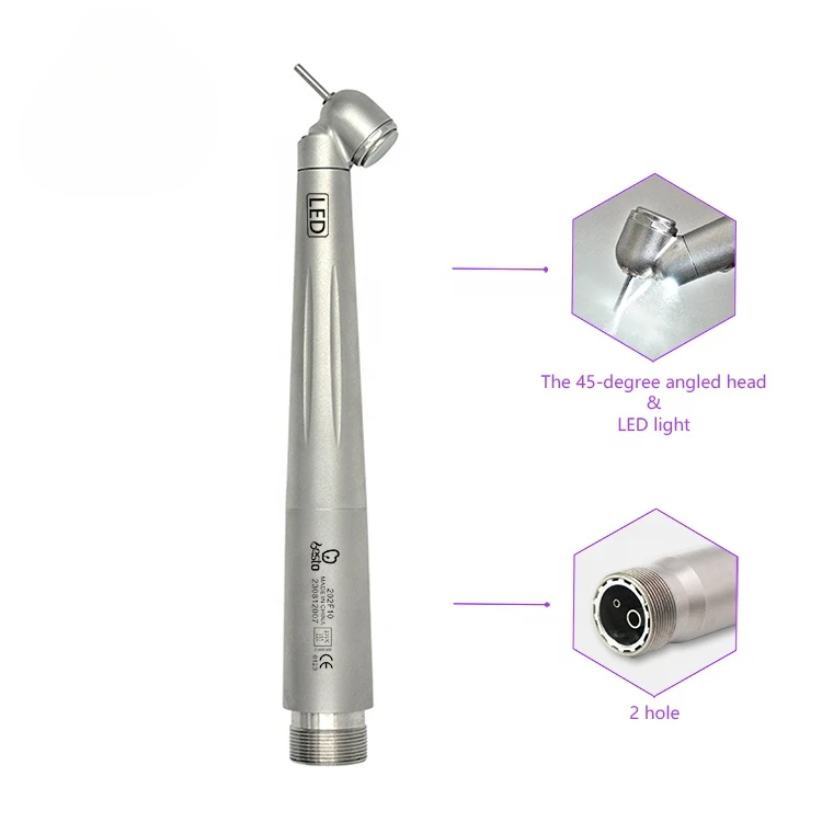 LED High Speed Handpiece 45 Degree  Surgical Air Turbine Stainless Steel Tip 2 Holes for Molar Region