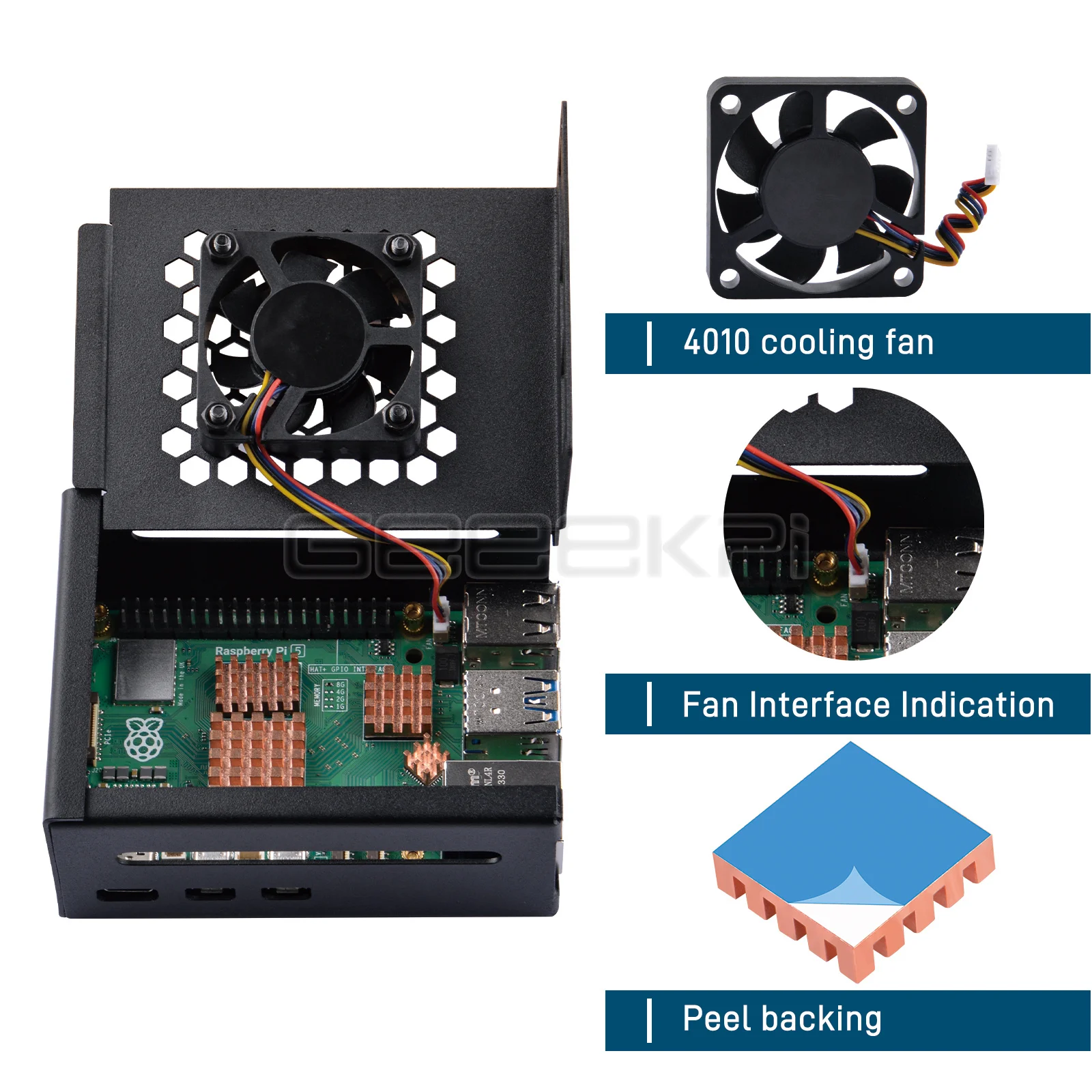 GeeekPi Raspberry Pi 5 Metal Case Compatible with PCle M.2 NVMe Shield Top X1001 with Fan Heatsinks for Raspberry Pi 5