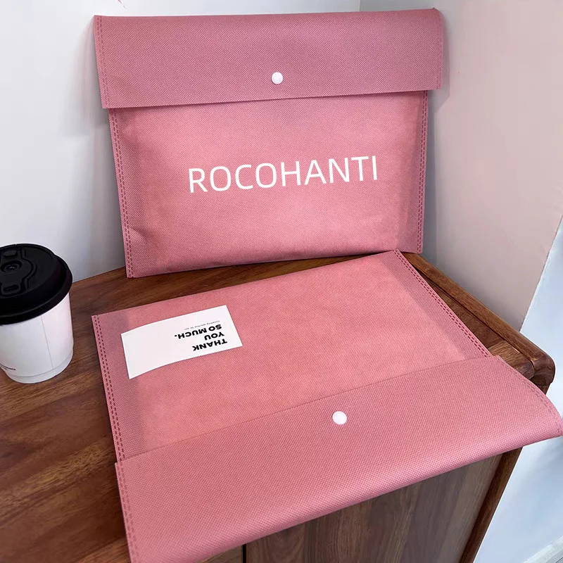 Custom Logo Eco-Friendly Gift Packaging Pouch with Button Reusable Non-Woven Dust Bag Large Envelope for Handbag Shoes Clothes