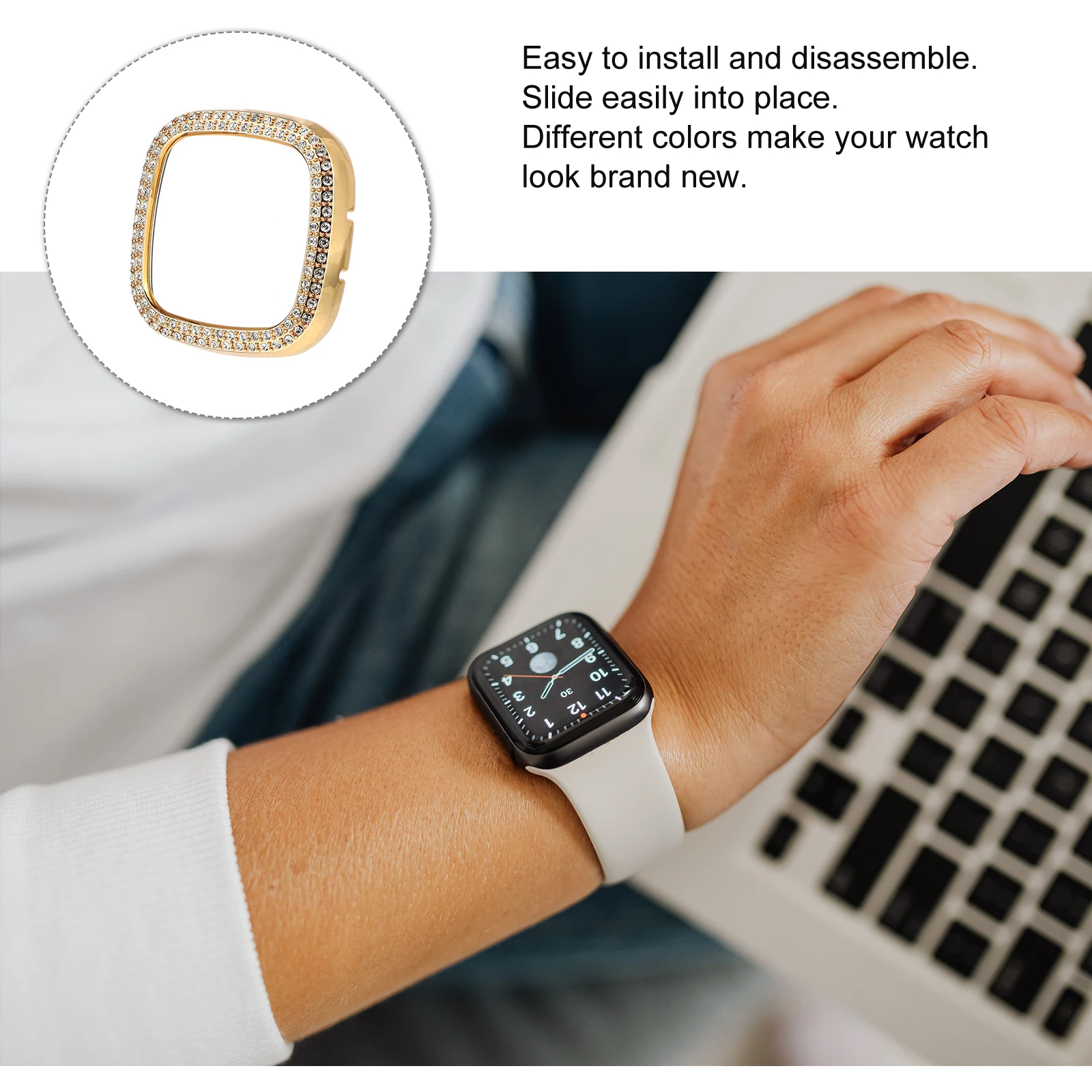 

Bling Electroplating Shell for Smartwatches Black Case Full Cover Anti Scratch Easy Install Fits Sense Watch protective