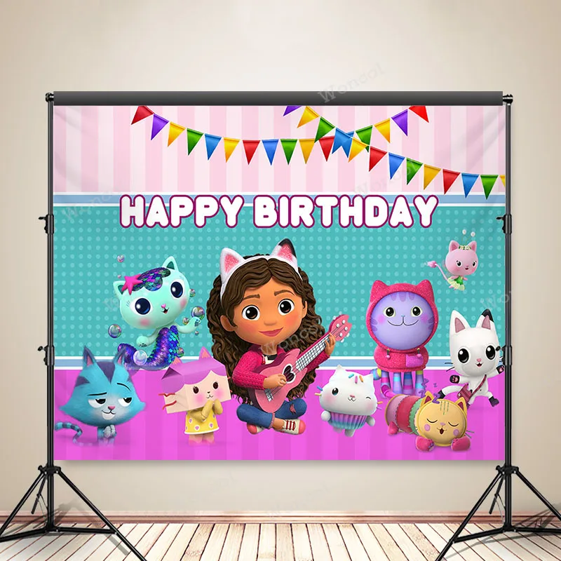 Gabby Dollhouse Birthday Backdrop Girl Birthday Baby Shower Backdrop Custom Gabby Dollhouse Banner Poster Canvas Decor Prop