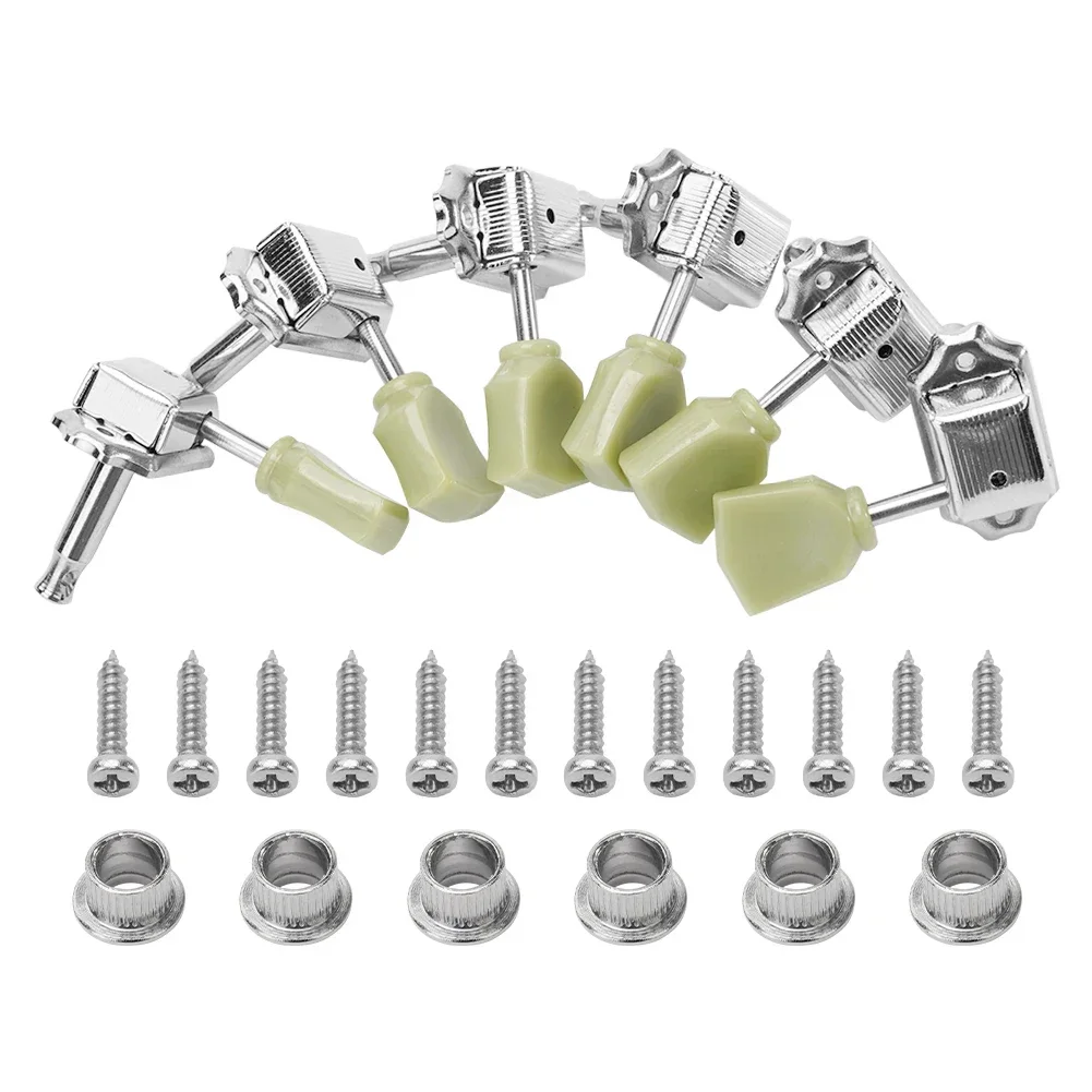 Gibson Les Paul Deluxe Tuning Pegs, Set of 6 Machine Heads, Retro Synthetic Jade Stone Handle, Heavy Duty Gear