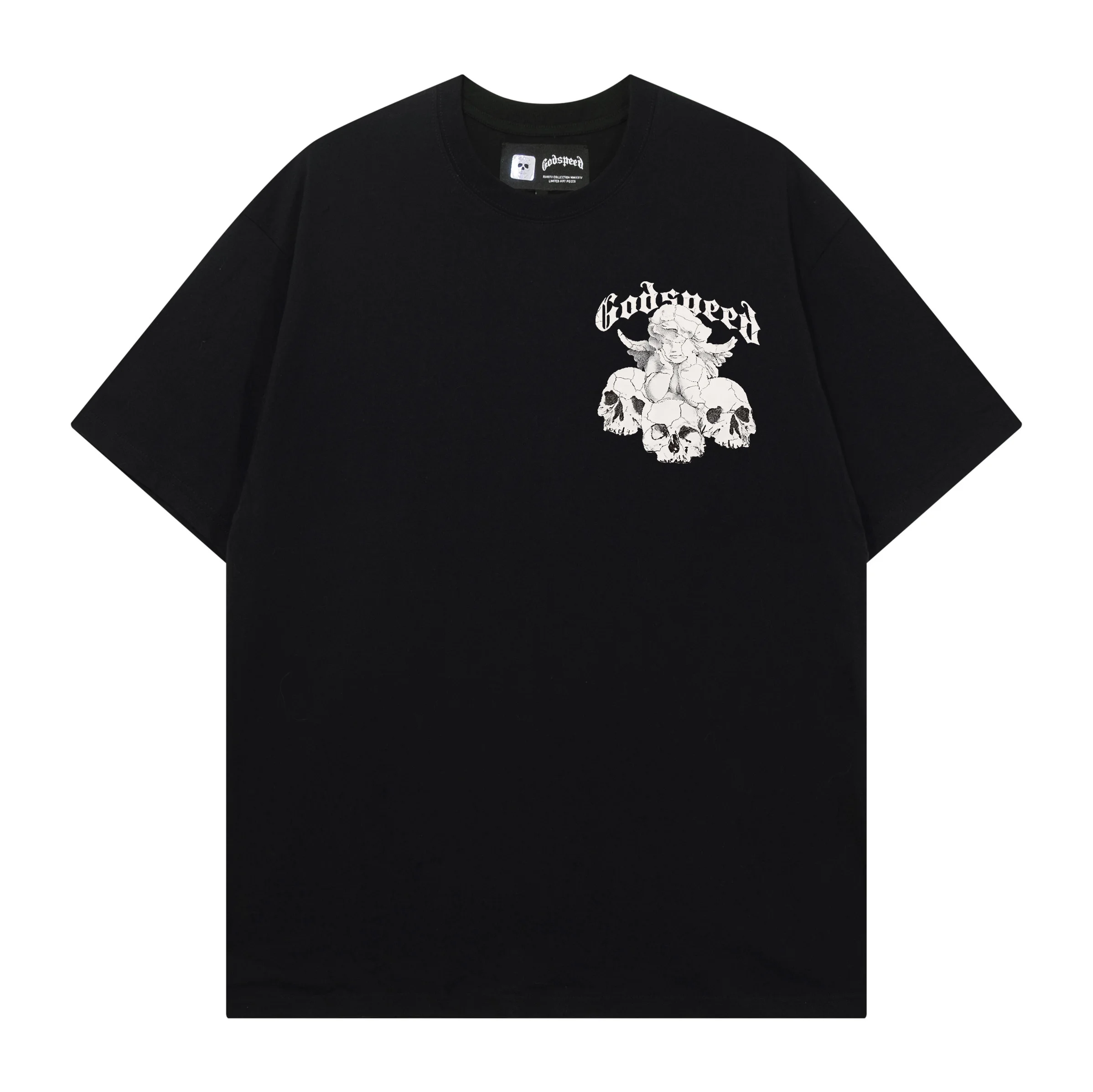 American Style Angel Skeleton Print Retro Streetwear Summer Pure Cotton Short Sleeve T-Shirt Loose Fit Youthful Trendy Citywa...
