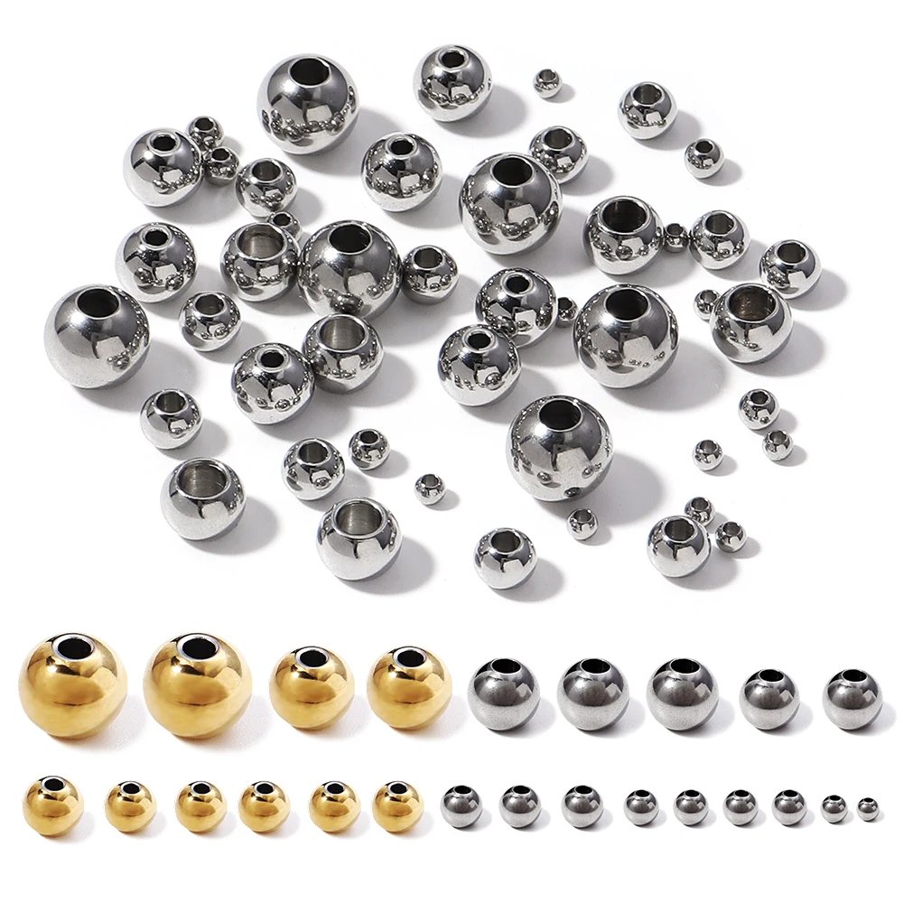 2mm 3mm-10mm Stainless Steel Beads for Jewelry Making Loose Spacer Beads Ball Hole 1.2-5mm for Bracelets Jewelry Components DIY