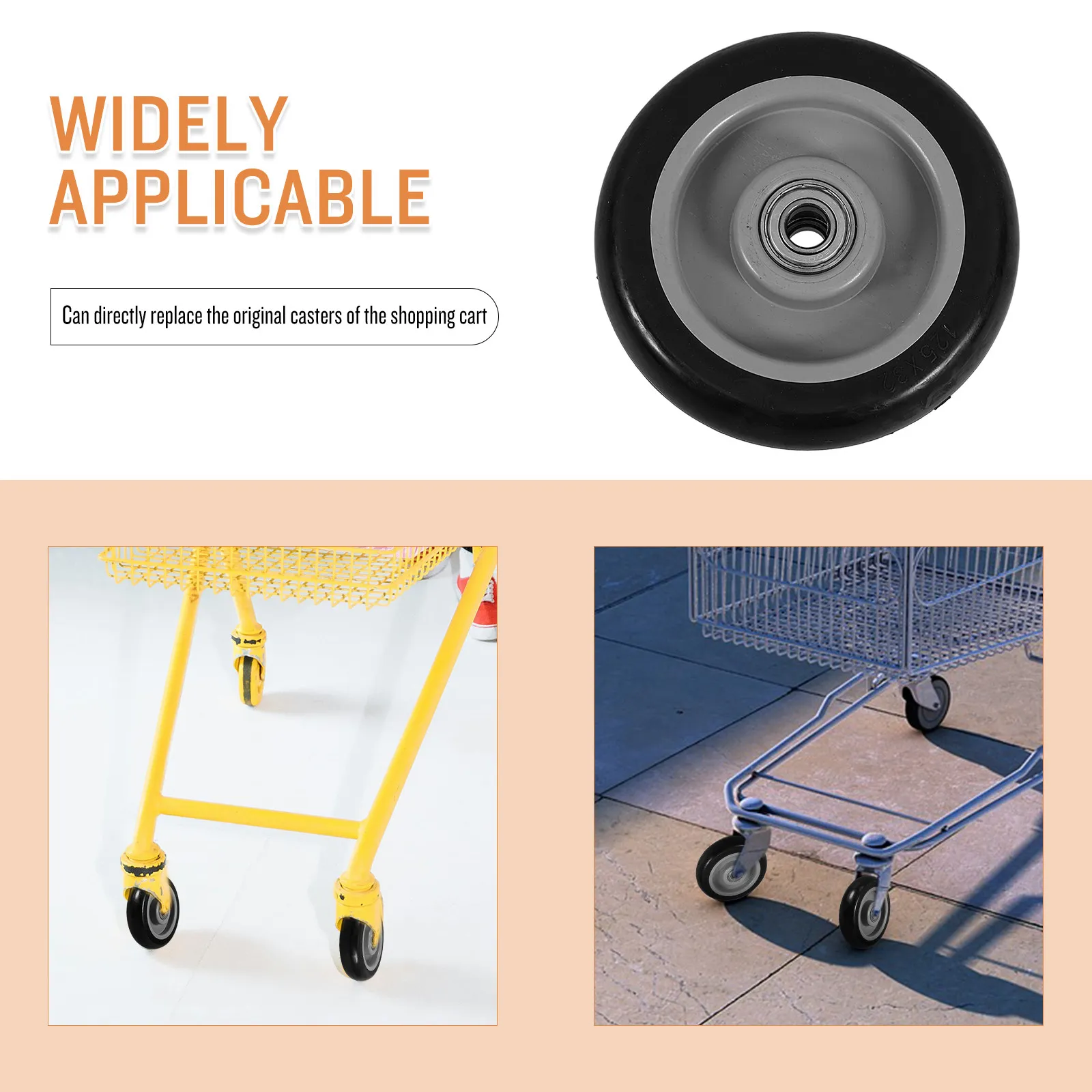 4Pcs Shopping Cart Wheels Replacement Universal 360 Degree Rotation Caster Wheels for Utility Grocery Laundry Trolley Smooth