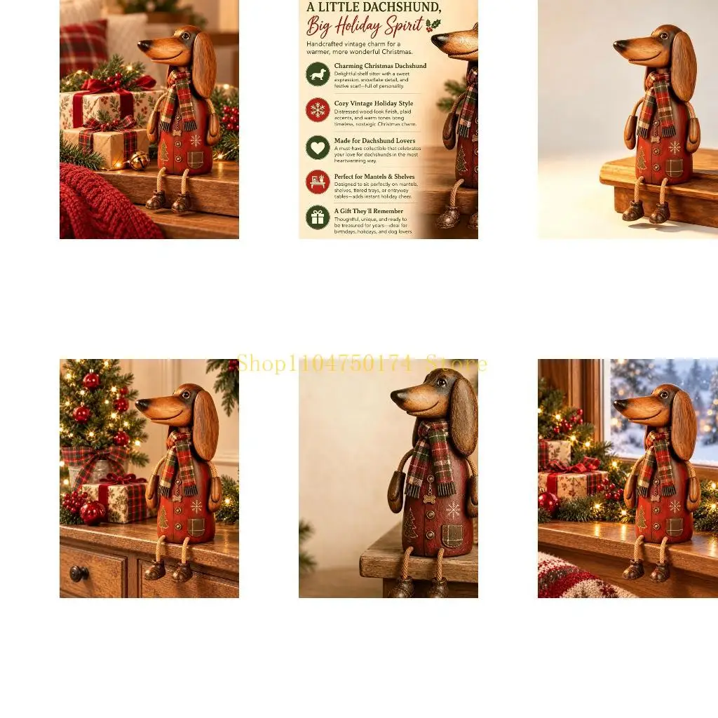 Check-Pattern Dog Statue with Seasonal Tree and Winter Emblems Top Sale