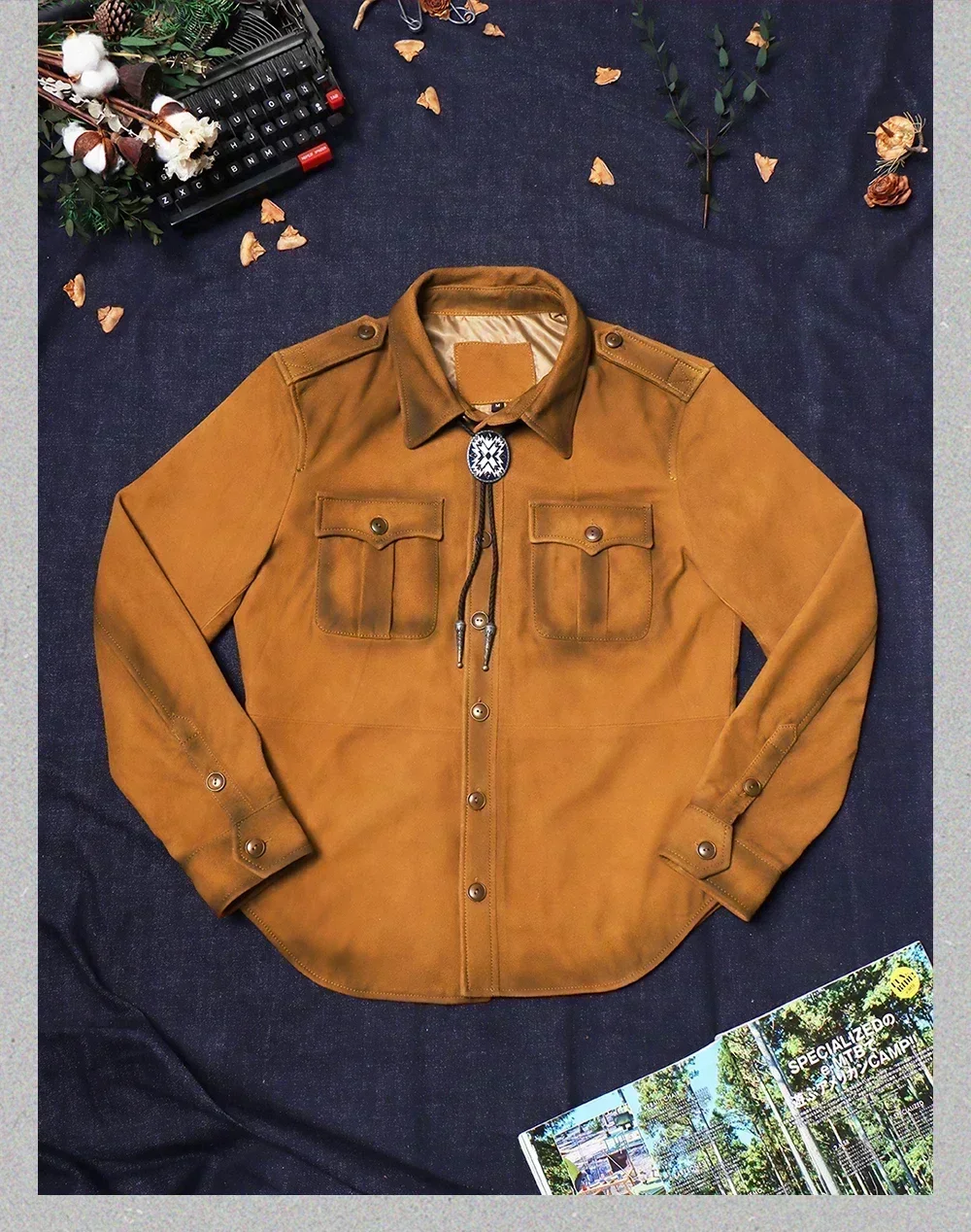 Tailor Brando American Vintage Suede Sheepskin Leather Men's Handmade Aged Shirt Genuine Leather Jacket