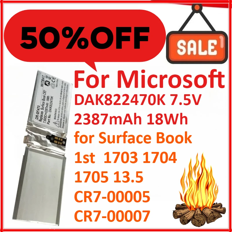 

DAK822470K 7,5 В 2387 мАч 18 Втч аккумулятор для ноутбука Microsoft Surface Book 1st 1703 1704 1705 13,5 CR7-00005 CR7-00007