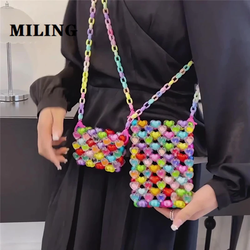 Mini Heart Beads Evening Party Crossbody Bags rossetto borse donna borse a tracolla da sposa borse Vintage con perline per feste di matrimonio