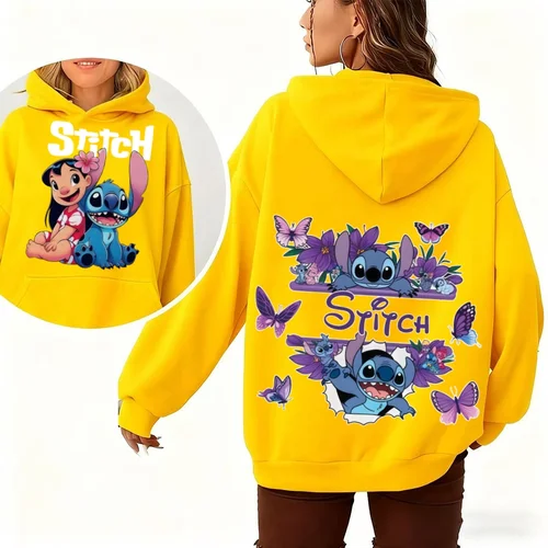 Imagen 2 del producto Sudadera con capucha con estampado de Disney Stitch y Lilo para mujer, jersey cálido para otoño e invierno, ropa de calle de moda, sudadera para uso informal diario