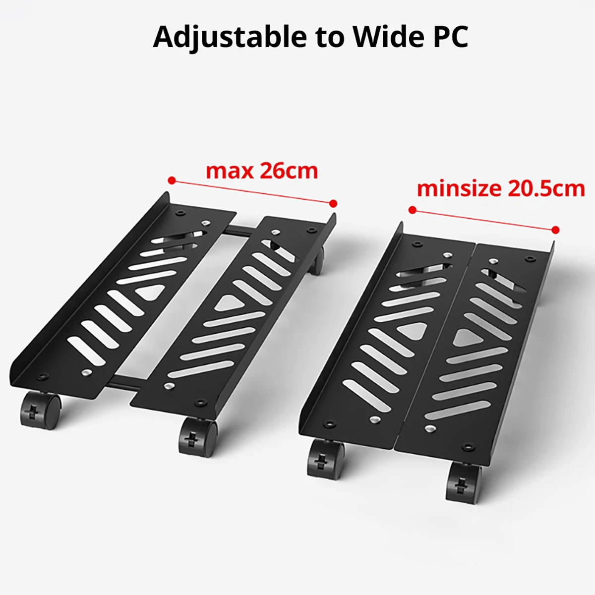 モバイルメタルコンピュータースタンドタワー,4つのホイールを備えた調節可能なケースホルダー,黒いデスクスタンド