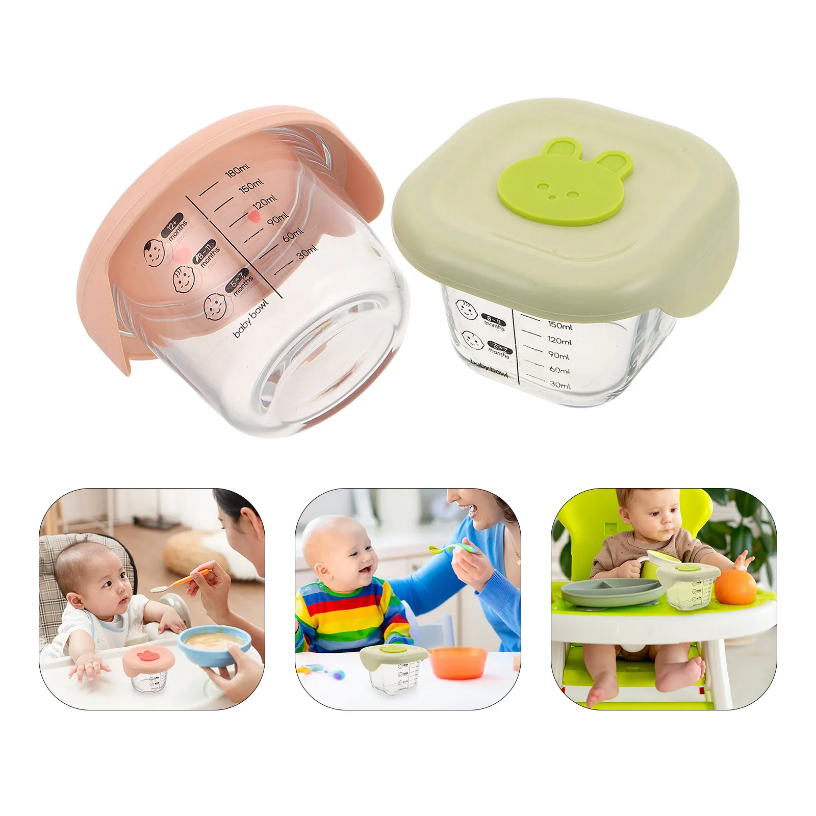 

2Pcs Baby Food Storage Containers Glass Clear Design Accurate Measurement Airtight Lid Leakproof Keeping Box Snack