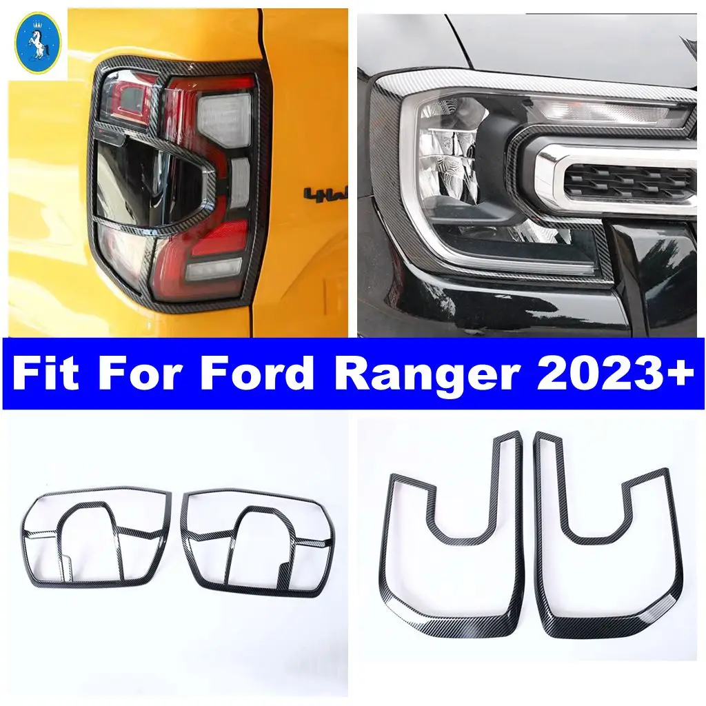 Carbon Fiber Car Front Head Lights / Rear Tail Taillight Lamps Frame Decoration Cover Trim For Ford Ranger 2023 2024 Accessories