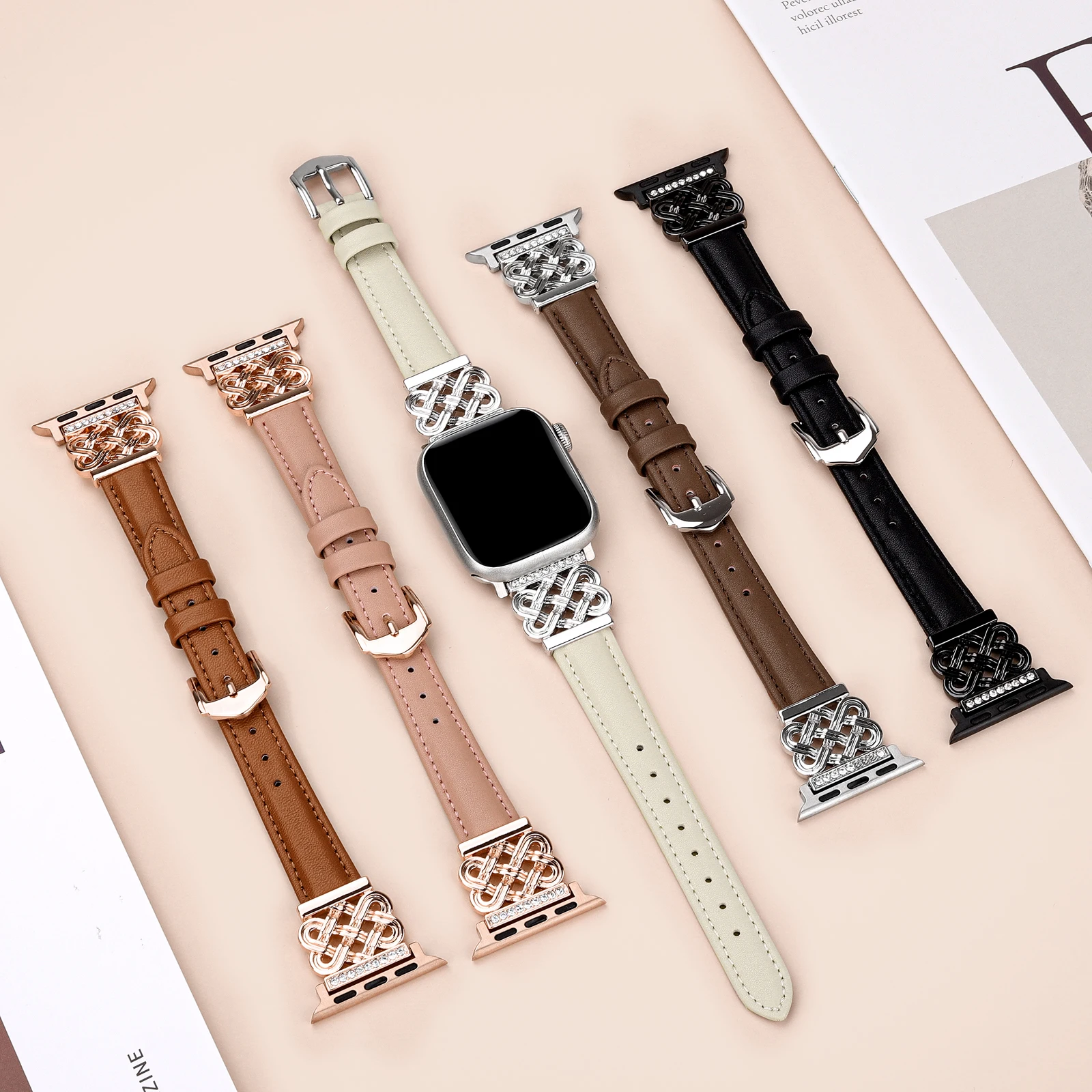 Leather strap compatible with apple watch series 9/8/7/6/5/SE leather strap suitable for 40/41/44/45mm ladies strap