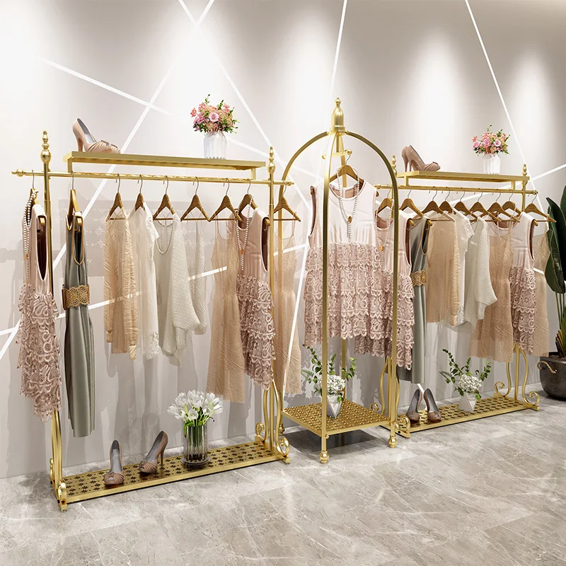

Golden simple light luxury wrought iron clothing store display rack personalized creative hanger hanger men's and women's clothi