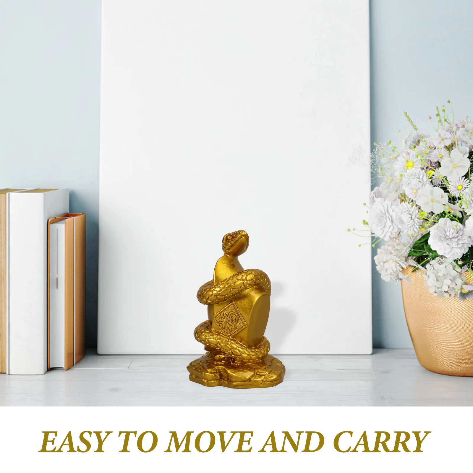 

Golden Resin Snake Statue Decor Desktop Ornament Home Office Party Indoor Garden Retro Craft Small Chinese Zodiac